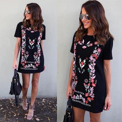 

Women Cotton Long Sleeve Party Dress Evening Cocktail Summer Casual Mini Dress