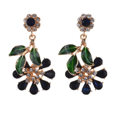 

Fashion Leaf Floral Dangle Shiny Rhinestone Women Stud Earrings Jewelry Gift