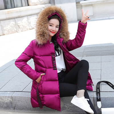 

Roseonmyhand Women Hooded Outwear Warm Coat Long Thicker Fur Collar Cotton Parka Slim Jacket