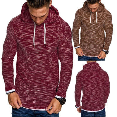 

Mens Winter Knitted Tops Long Sleeve Slim Fit Hooded Sweatshirt Pullover Sweater Hoodies