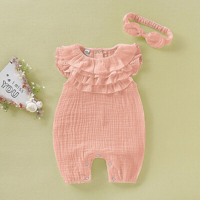 

Newborn Baby Kid Girls Solid Sleeveless Jumpsuit Romper Headband Clothes Outfits