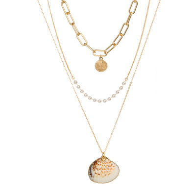 

2019 New Alphabet Initial Letter pearl Pendant Coin Shell Necklace Female Gold Color Chain Choker Collar Necklaces for Women