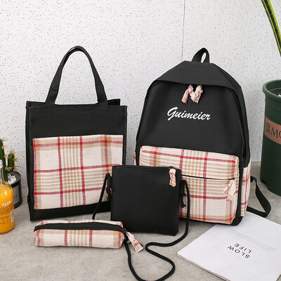 

Female 2019 spring&summer new students Korean campus large canvas plaid backpack female schoolbag