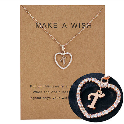 

Make A Wish 26 Letters Alphabet Pendant Necklace Cubic Zirconia Love Heart Crystal Charm Necklace for Women Jewelry With Card