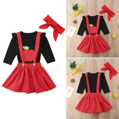 

US 3PCS Toddler Girls Kid Baby Long Sleeve TopsStrap Skirt Clothes Outfit 030M