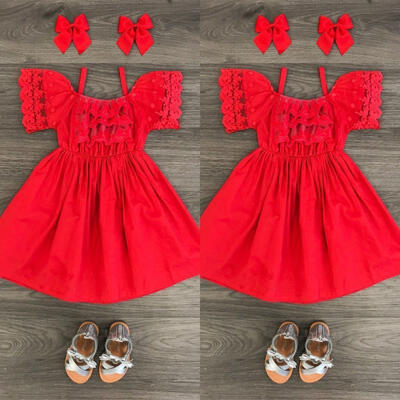 

Kids Baby Girl Dress Lace Floral Party Dress Off Shoulder Solid Dress Clothes