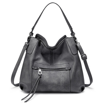 

REALER women bag hobos big shoulder crossbody bag female large handbag artificial leather tote bag for women 2019 Gray