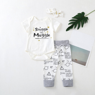 

Fashion Baby Clothing Outfits Set Toddler Infant Baby Boy Girl RompersPantsHeadband 3pcs Set Cotton Casual Short Sleeve Set