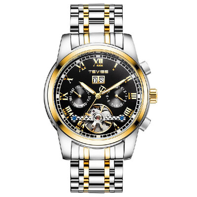 

TEVISE 9005 High-quality Skeleton Automatic Men Mechanical Watch Moon Phase Stainless Steel Clock Mens Business Men Wristwatches R
