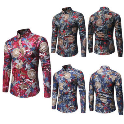 

Fashion Mens Summer Casual Dress Shirt Mens Floral Long Sleeve Shirts Tops Tee