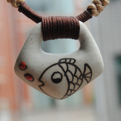 

Ceramic Cartoon Necklaces Handmade Clay Fish Pendants Fashion Accessories Vintage Cute Jewelry For Kids