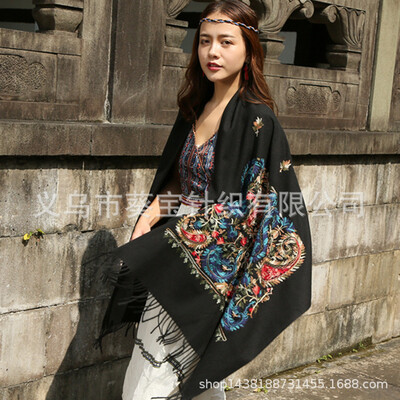 

New thickening stars&moon cashews cashmere embroidery embroidery scarf national wind scarf shawl dual-use female autumn&winter