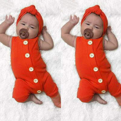 

Infant Baby Boys&Girls Sleeveless Solid Print Romper JumpsuitHeadband Outfits