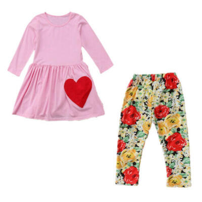 

2Pcs Toddler Kids Baby Girl Pink Ruffle Dress Tops Pants Leggings OutfitsClothes
