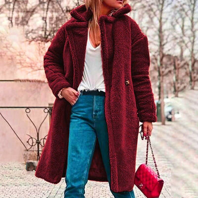 

US STOCK Women Teddy Bear Pocket Fluffy Coat Fleece Fur Jackets Outerwear Hoodie