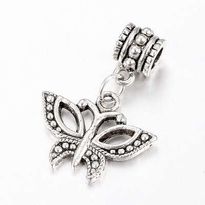 

Tibetan Style Alloy European Dangle Beads Large Hole Pendants Butterfly Antique Silver 27mm Hole 4mm Pendant 15x19x15mm