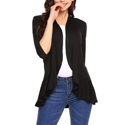 

Casual Women Loose 34 Sleeves Open Front Cardigan Pure Color Autumn Coat