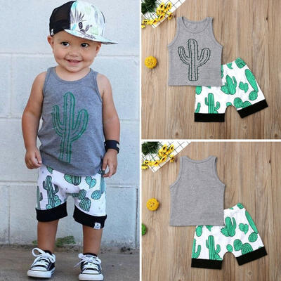 

2PCS Infant Baby Boy Summer Cactus Tops T-Shirt Shorts Outfit Set 0-3Y