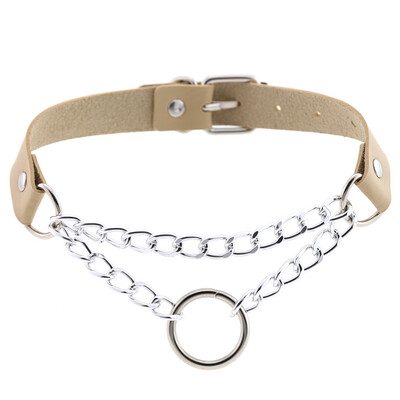 

Women Men Punk Exaggerated Handmade Chain Choker Necklace O Round Metal Leather Collar Bondage Harness Necklace