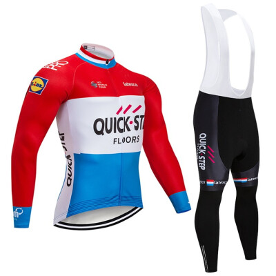 

Quick step 2018 pro team mens winter thermal fleece cycling jersey bib pants kit ropa ciclismo invierno bicycle bike clothing set