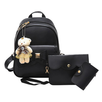 

3pcs Women PU Leather Bowknot Backpack School Bag Crossbody Bag Card Holder