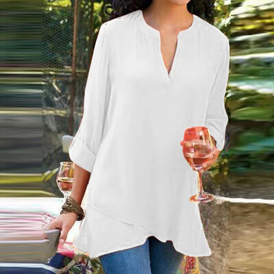 

Starmoon Women Casual Solid Boho Long Sleeve V-Ncek Irregularity Top T-Shirt Blouses