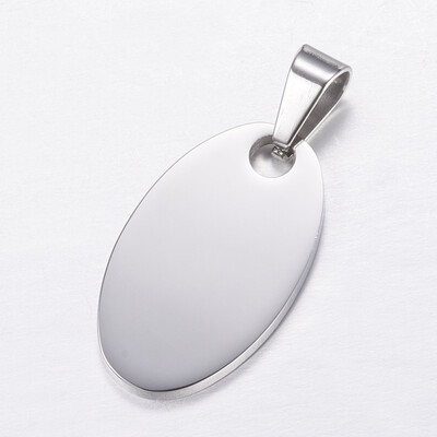 

304 Stainless Steel Blank Stamping Tag Pendants Oval Stainless Steel Color 22x15x3mm Hole 4x9mm