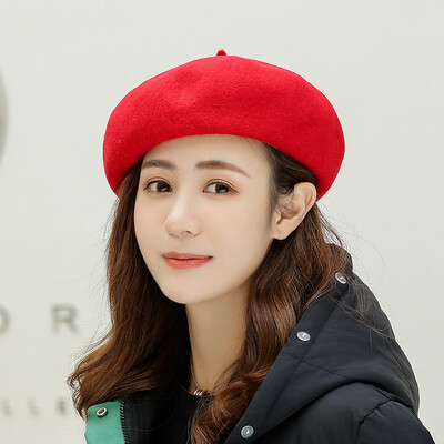 

Hat Female Japanese Fall&Winter Wool Berets Retro-vintage 100 Sets Pure Wool Painter Hat Korean Edition Literary Bud Cap