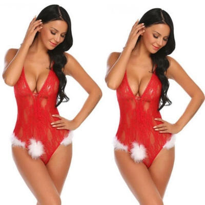 

Womens Sexy One Piece Lingerie Bodysuit Lace Teddy Christmas Pajamas Small
