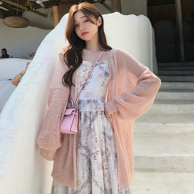 

Kimonos for Women 2019 Summer Ladies Knitted Cardigans Female Casual Women Blouses Sweet Solid Loose Long Sleeve Blouse Shirt