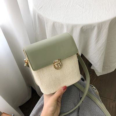 

Summer straw small bag female 2019 new wave Korean version of the wild single shoulder slung fashion woven contrast color bucket bag