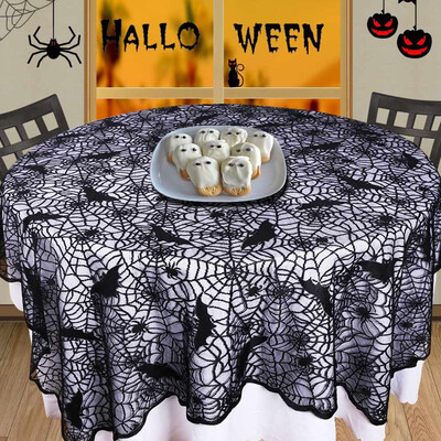 

Toponeto Halloween Spiderweb Tablecloth Black Lace Bat Spider Party Table Decor Curtain