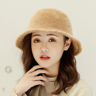 

2019 new Korean fisherman hat ladies fallwinter light plate fashion simple warm solid color mink fur basin cap wholesale