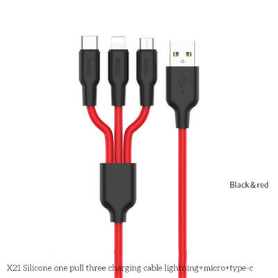 

HOCO X21 Silicone One Pull Three Lightning Micro USB Type-C Charging Data Cable For Mobile Phones