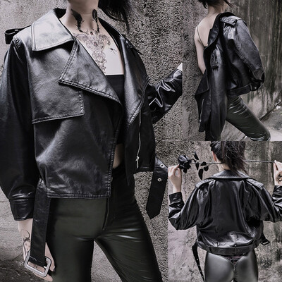 

Tailored Women Fashion Street Turndown Collar Zipper Motorcycle Leatherwear Outwear Coat