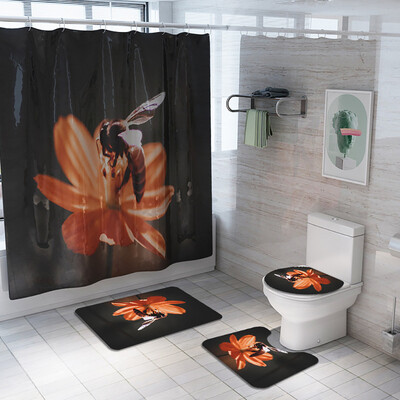 

〖Follure〗Flowers Shower Curtain Floor Mat Four-piece Bathroom Mat Set