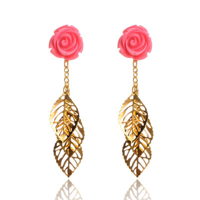 

Fashion Resin Leaf Dangle Stud Earrings with Iron Pendants Ear Stud Components&Plastic Earring Ear Nuts Salmon 55mm