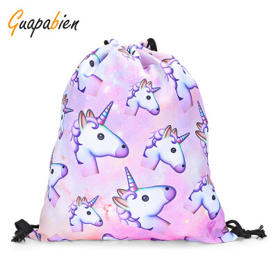 

Guapabien Traveling Girls 3D Unicorn Print Drawstring Backpack Cinch Bag Sackpack