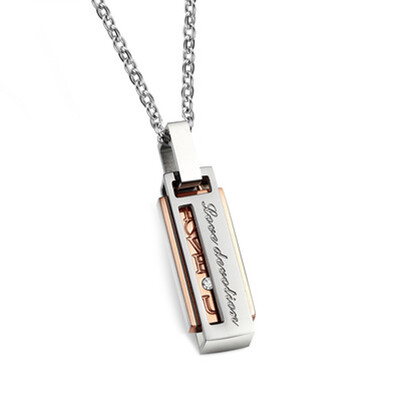 

The New Pure Steel Set Auger Rectangular Line with Chain Pendant Titanium Steel Couple Necklace