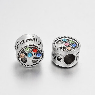 

Antique Silver Plated Alloy Rhinestone European Beads Large Hole Column Beads Colorful 12x9mm Hole 5mm