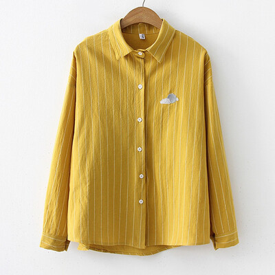 

Starmoon Fashion Women Top Stripe Lapel Shirt Weather Printing Long Sleeve Loose Blouse