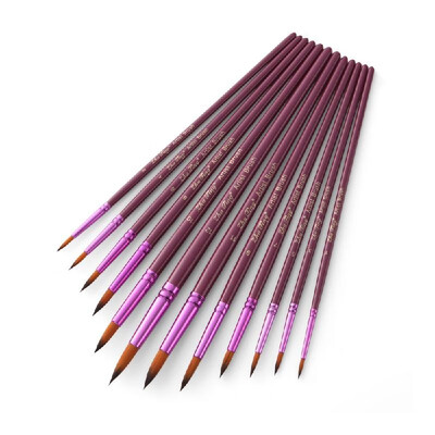 

Professional 12pcs Round Pointed Tips Paint Brush Set Different Sizes with Bicolor Nylon Hair Wooden Handle Paintbrushes Art Suppl