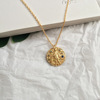 

New 12 Zodiac Necklace Pendant necklace Gold Coin stone Constellation Necklace for Women Jewelry Party Gift Drop shipping