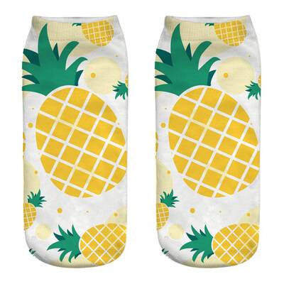 

Summer Women Low Cut Ankle Socks Funny Pineapple 3D Printing Kawaii Socks Cotton Hosiery Printed Socks