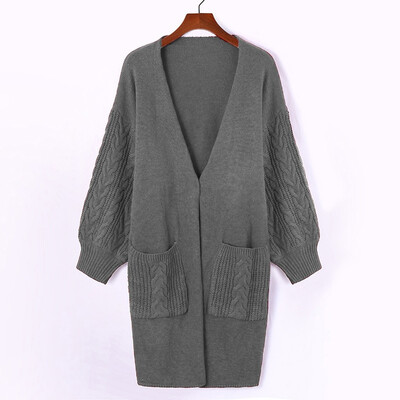 

Roseonmyhand Plus Size Womens Pocket Long Sleeve Solid Color Print Knit Sweater Cardigan
