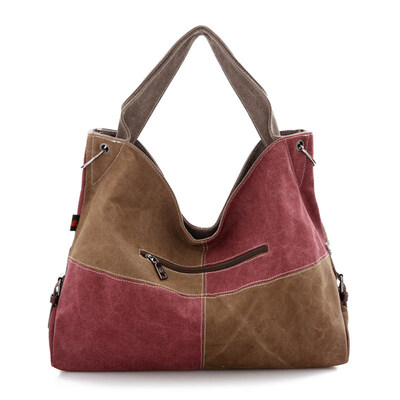 

Portable Women Color Block Patchwork Large Capacity Crossbody Shoulder Bag Tote