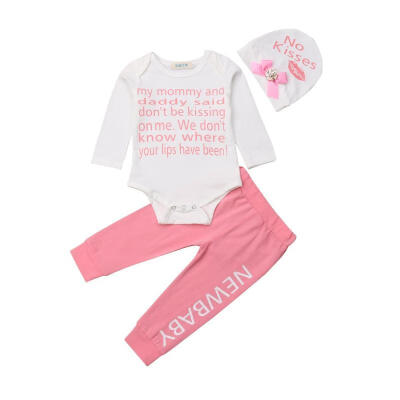 

3PCS Cute Newborn Infant Baby Girls Outfit Clothes Romper JumpsuitPantsHat Set