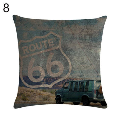 

Vintage Route 66 Linen Pillow Case Soft Cushion Cover Sofa Home Office Decor