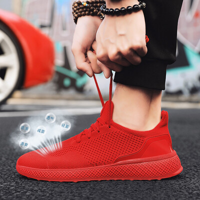 

Mens shoes 2019 new Korean version of black wild mens sports shoes large size 46 breathable flying woven running shoes