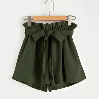 

Tailored Women Retro Solid Casual Fit Elastic Waist Pocket Shorts Pants With String